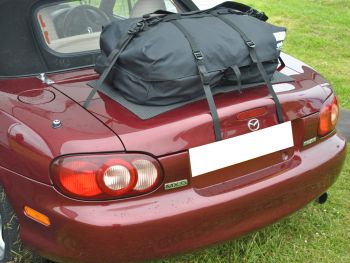 Mazda MX5 MK2 Luggage Rack boot-bag fitted to a burgundy mx5 at the mx5 owners club rally