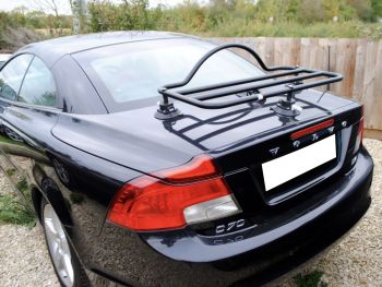 black volvo c70 cc cabriolet with a revo-rack black luggage rack fitted to the trunk